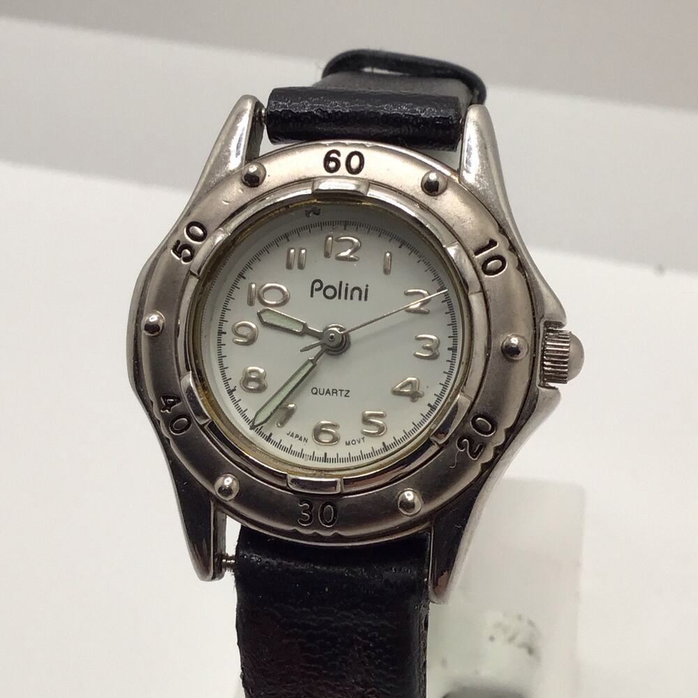 Polini Ladies Silver Tone Fashion Watch New Battery Band Worn Works!